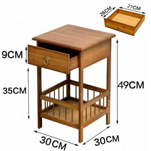 Bamboo Bedside Side Table with Drawer – Light Brown