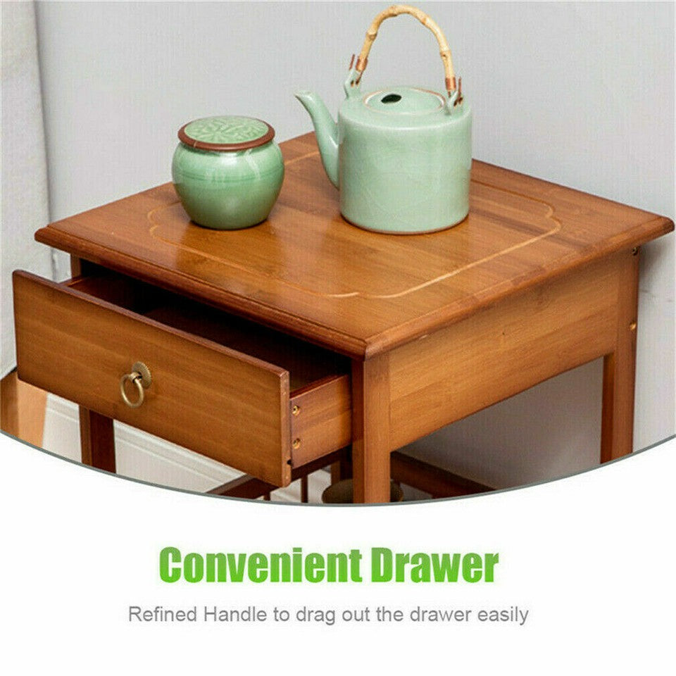 Bamboo Bedside Side Table with Drawer – Light Brown