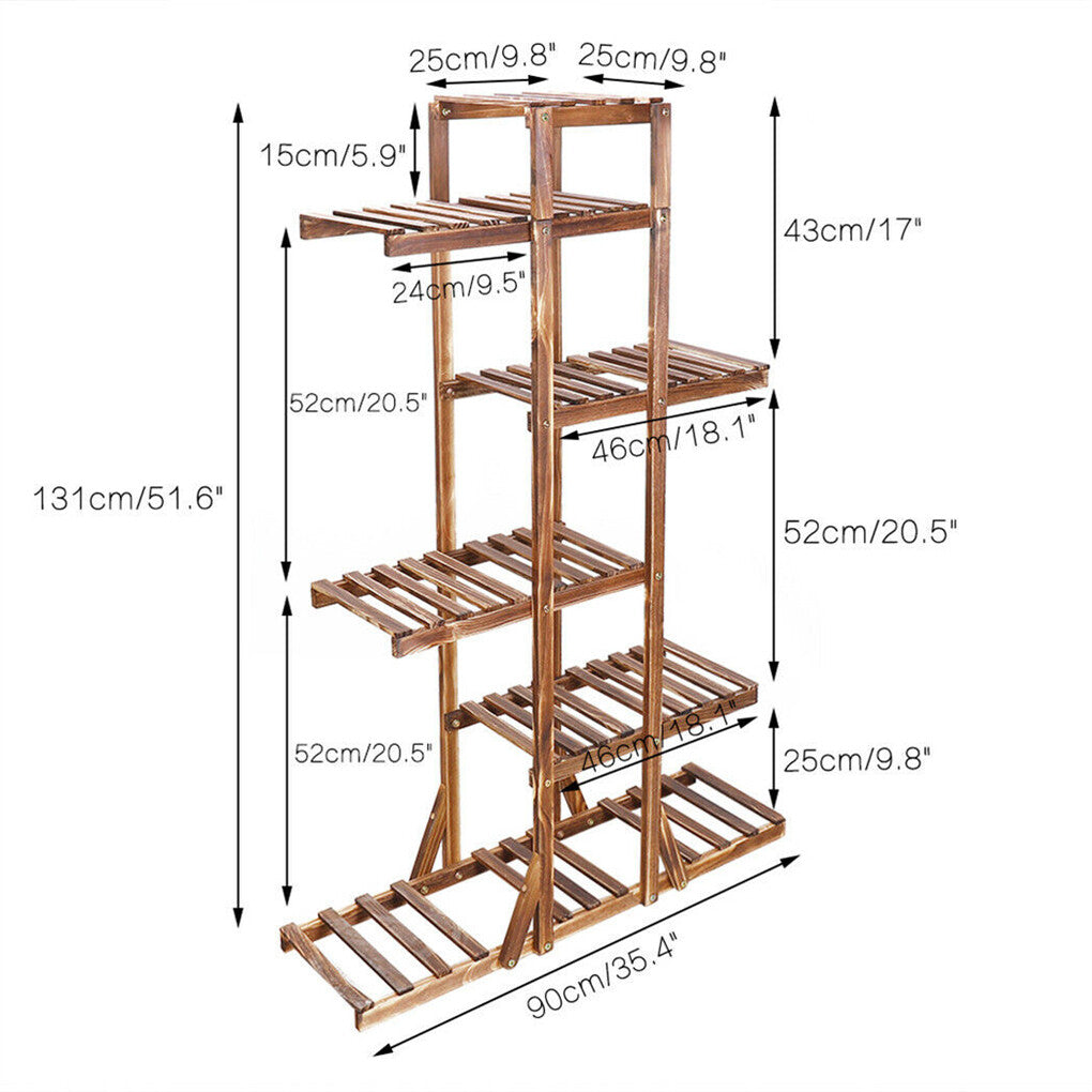 Fin Xxl Carbonized Wood Plant Stand 11 Pots Bonsai Display Shelf Flower Rack Corner