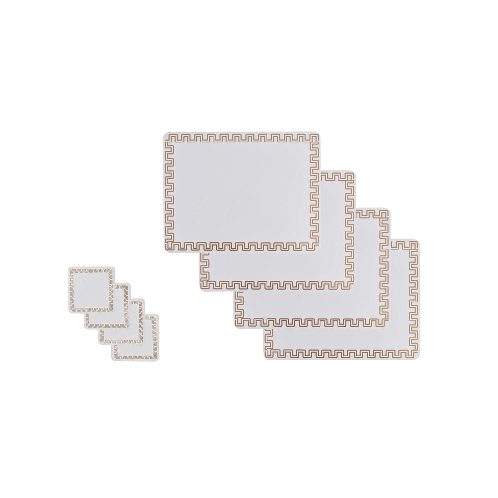 8 Pcs Clevinger  MDF Placemats and Coasters Gold Border