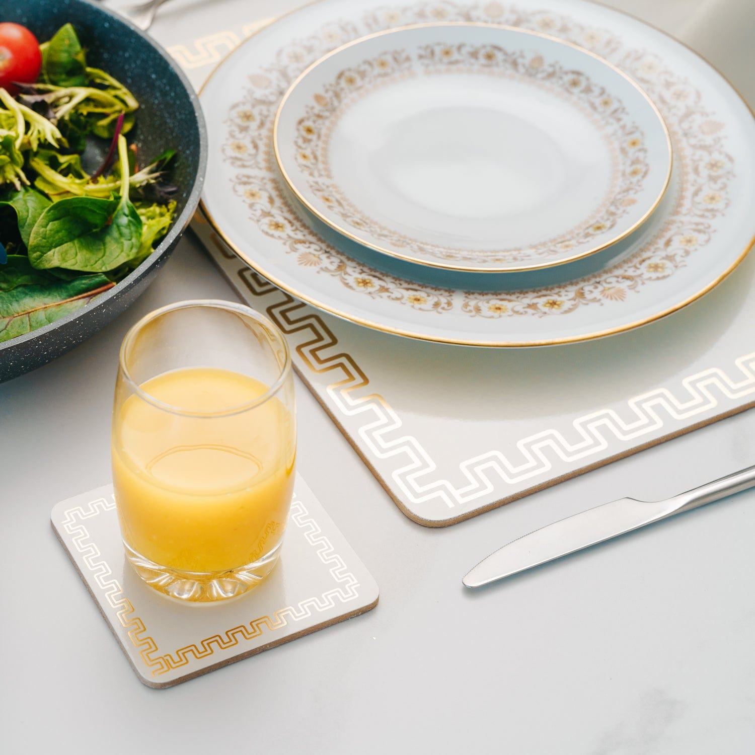 8 Pcs Clevinger  MDF Placemats and Coasters Gold Border