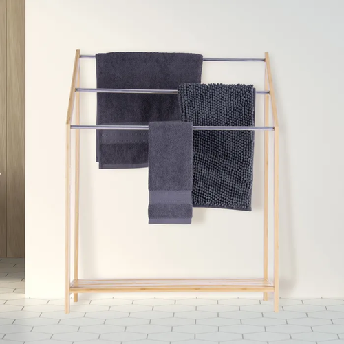 85cm Three-Tier Bamboo and Metal Towel Rack