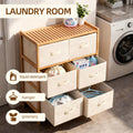 Bamboo Storage Chest with 6 Fabric Drawers – Natural and Beige