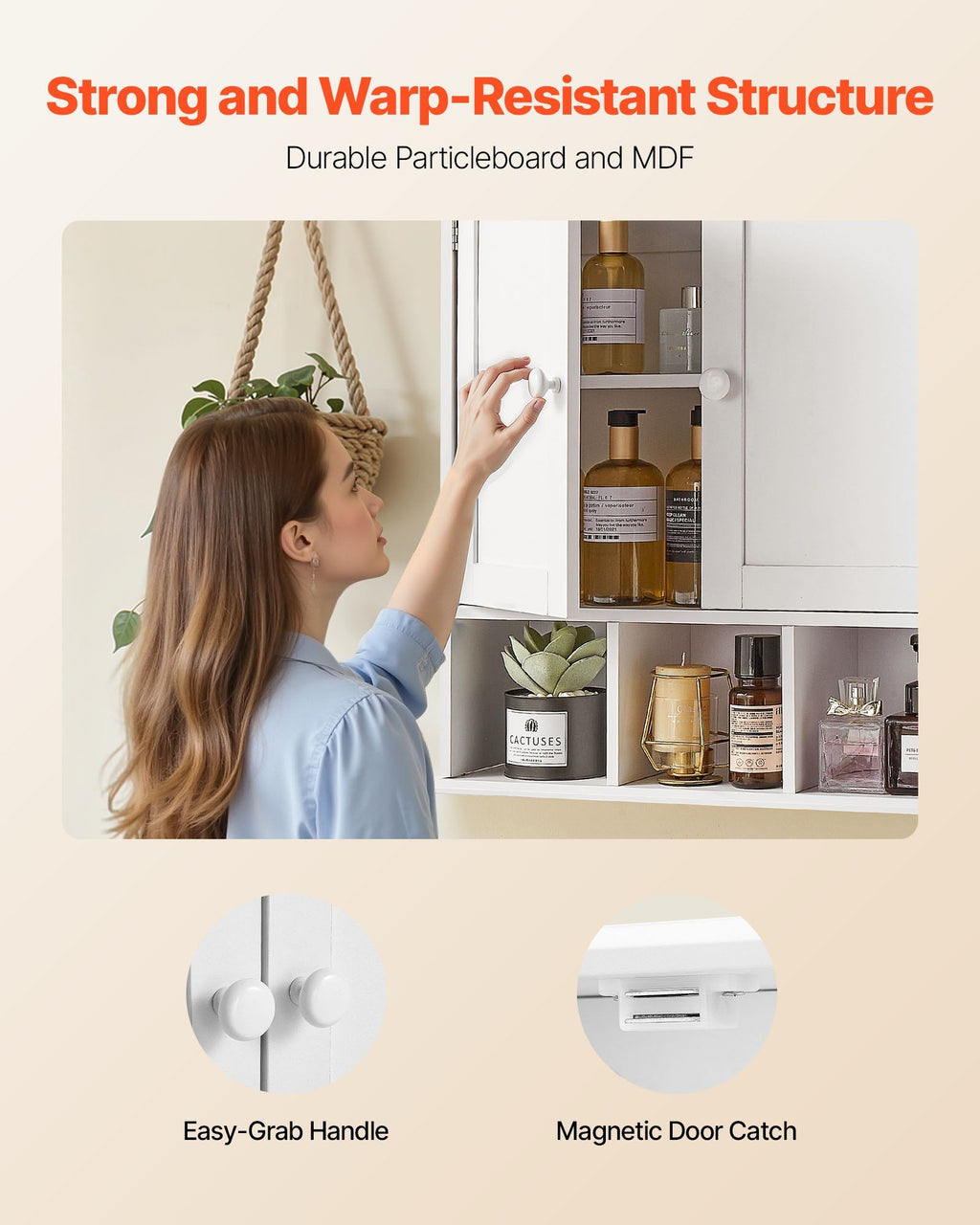 Bathroom Wall Cabinet, 2 Doors & Adjustable Shelf, Over the Toilet Storage Medicine Cabinet Wall Mounted, Hanging Organizer with Shelves & Open Partition for Laundry Room Kitchen Restroom, White