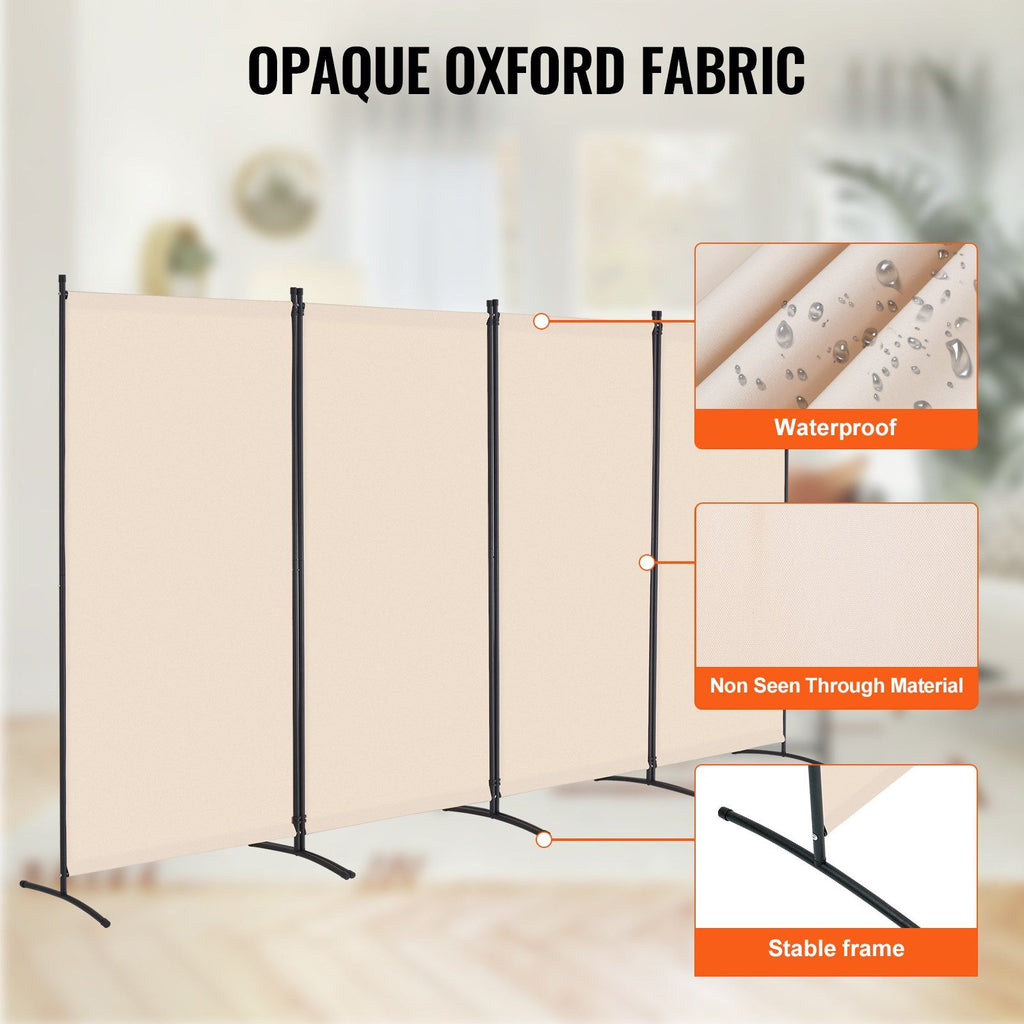 4-Panel Extra-Wide Fabric Room Divider – Beige