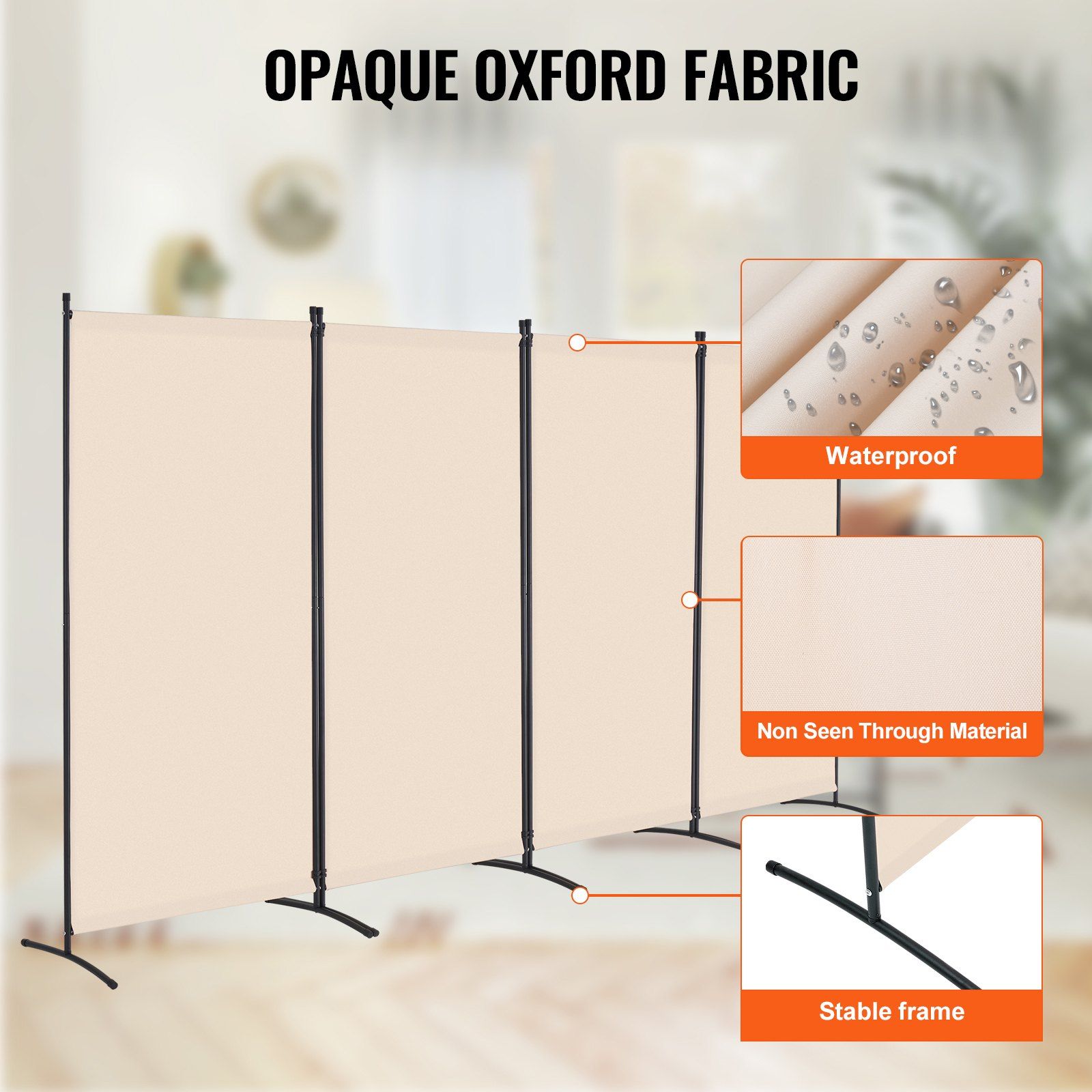 4-Panel Extra-Wide Fabric Room Divider – Beige