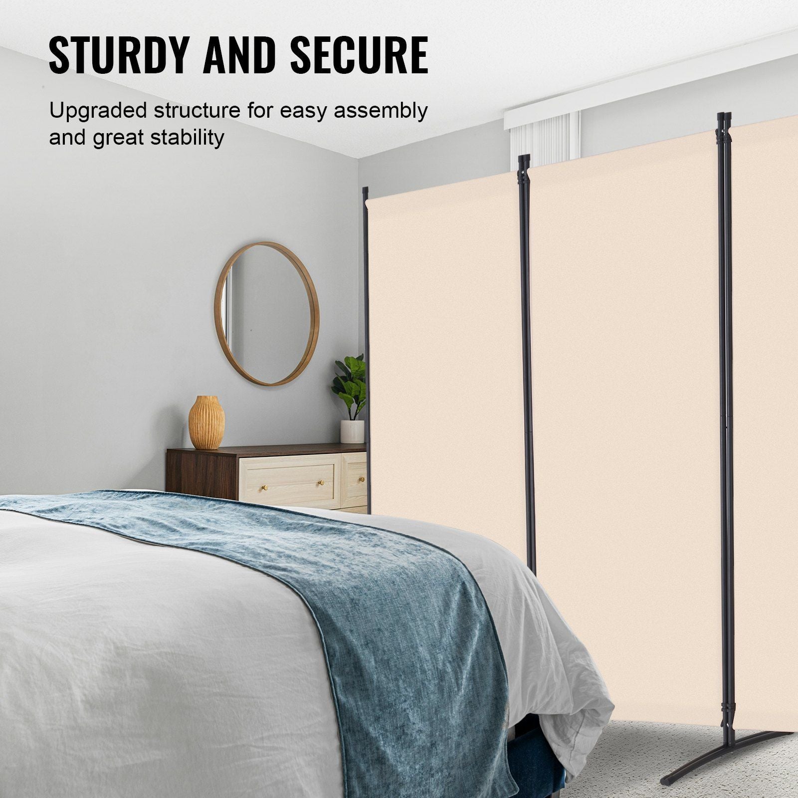 4-Panel Extra-Wide Fabric Room Divider – Beige