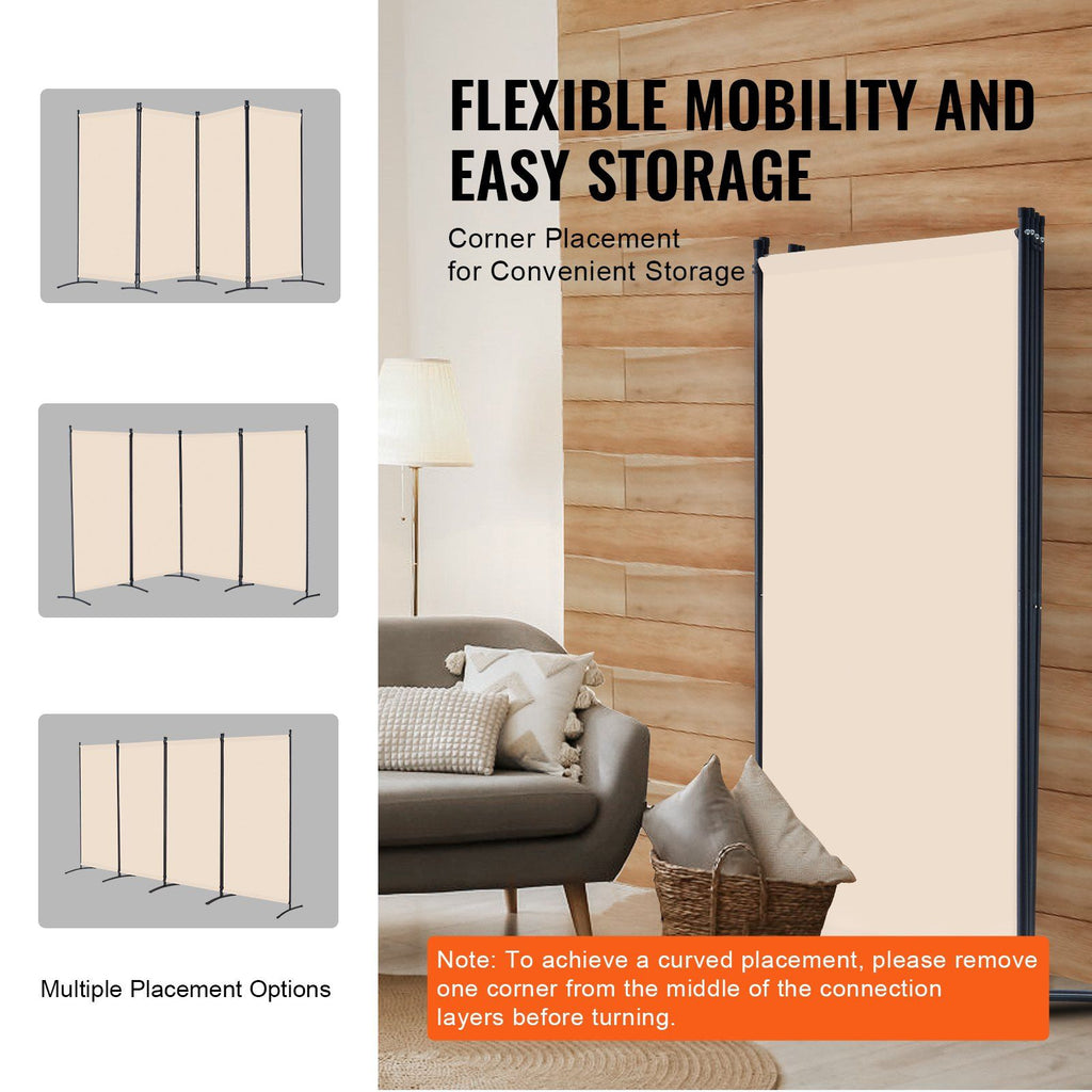 4-Panel Extra-Wide Fabric Room Divider – Beige