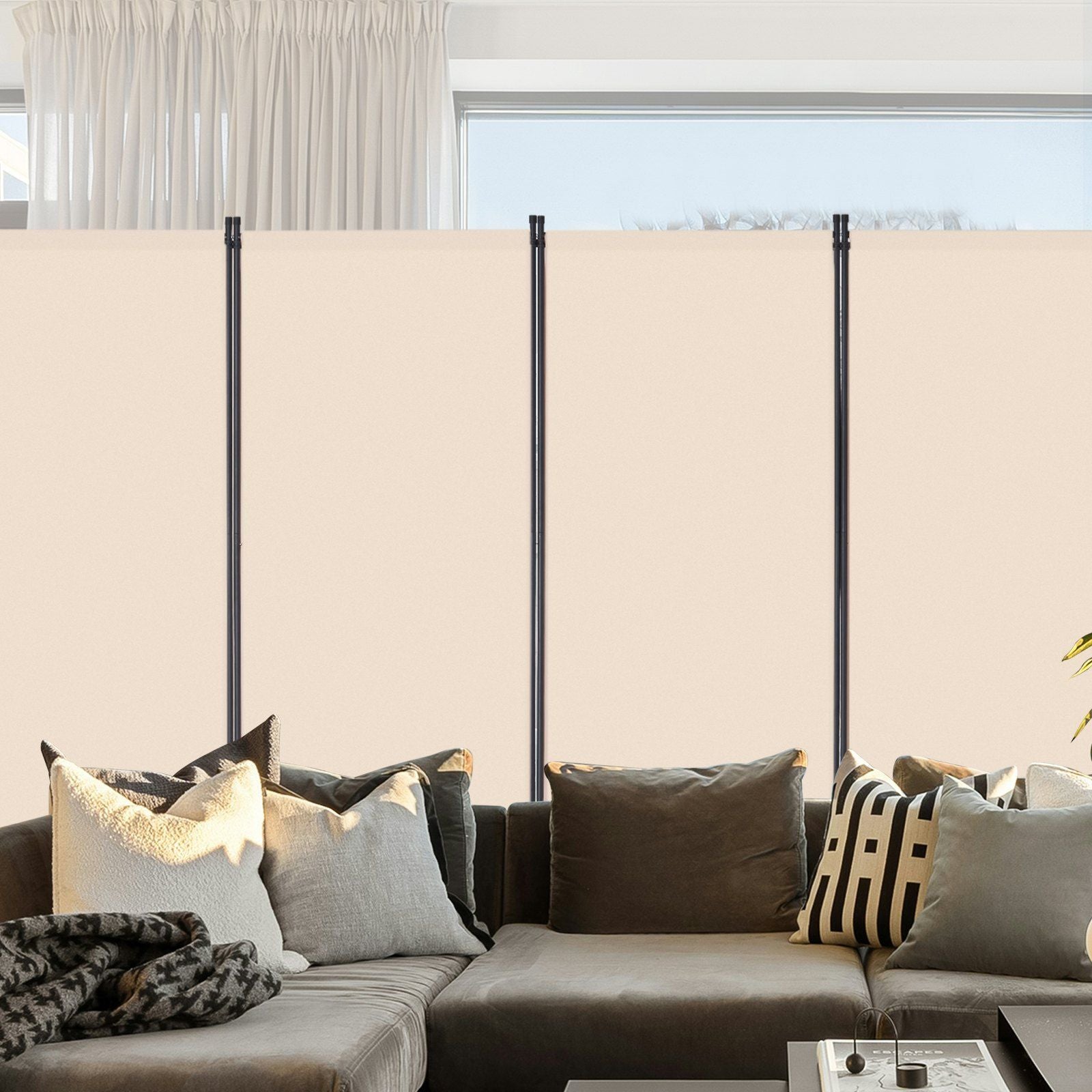 4-Panel Extra-Wide Fabric Room Divider – Beige