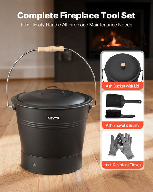 9.8L Fireplace Ash Bucket Set – 4 Piece