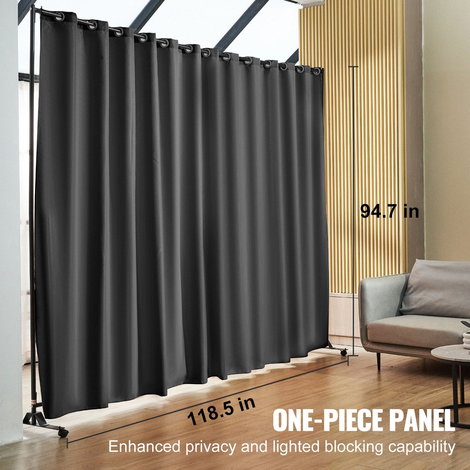 Portable Rolling Room Divider – 8 ft × 10 ft, Black