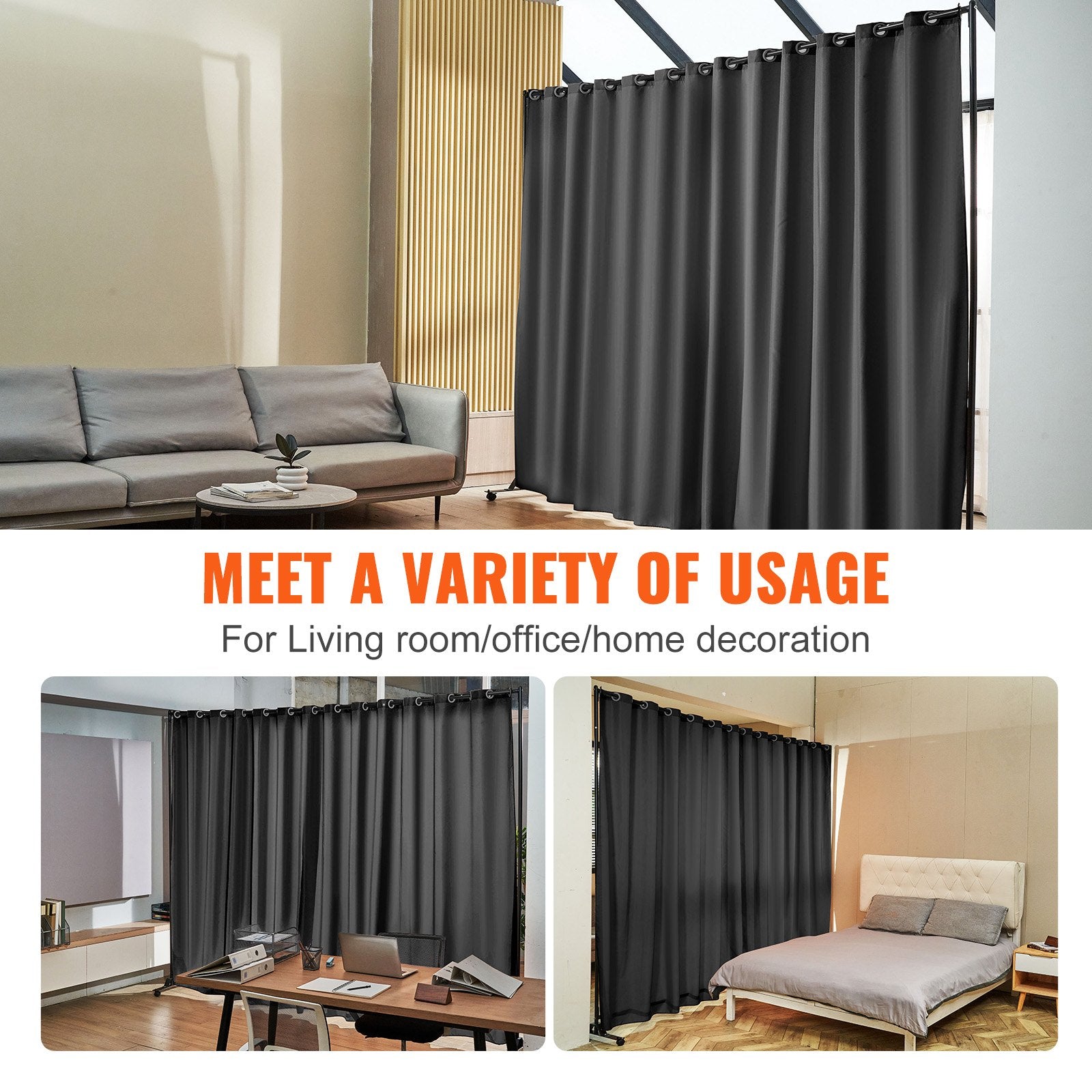 Portable Rolling Room Divider – 8 ft × 10 ft, Black