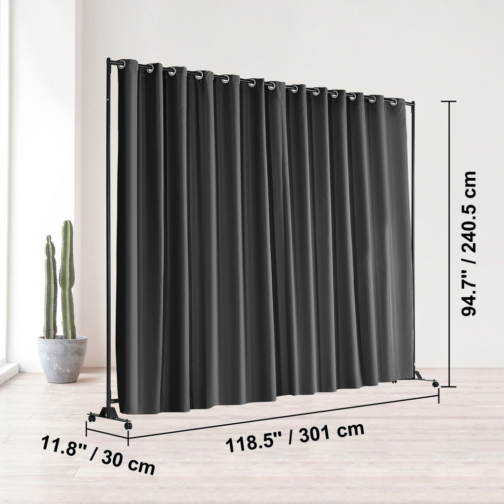 Portable Rolling Room Divider – 8 ft × 10 ft, Black