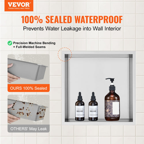 33.02 × 33.02cm Recessed Shower Niche – Double-Shelf, Silver