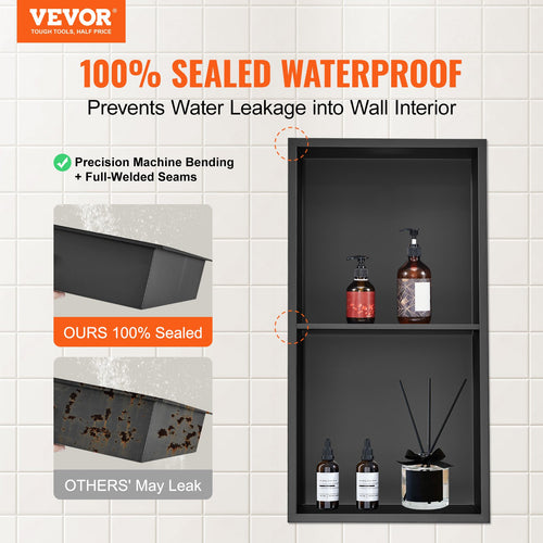 33.02 × 63.5cm Recessed Shower Niche – Double-Shelf, Silver