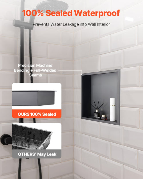 33.0 × 33.0cm Recessed Shower Niche – Single-Shelf, Black