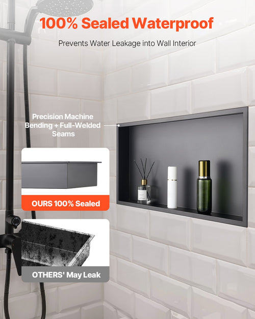 33.0 × 63.5cm Recessed Shower Niche – Double-Shelf, Black