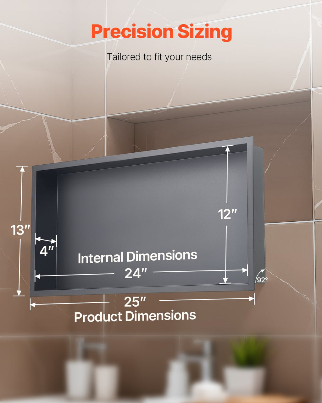 Shower Niche, 33.0 x 63.5 x 10.2 cm Recessed Wall Niche, Heavy-duty Stainless Steel Modern Soap & Shampoo Storage Organizer, Sealed Waterproof, Durable & Easy to Install, Black for Bathroom