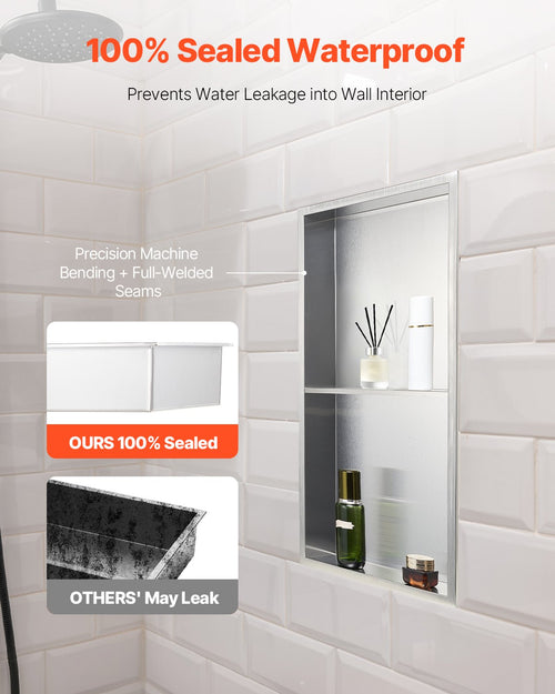 33.0 × 63.5cm Recessed Shower Niche – Double-Shelf, Silver
