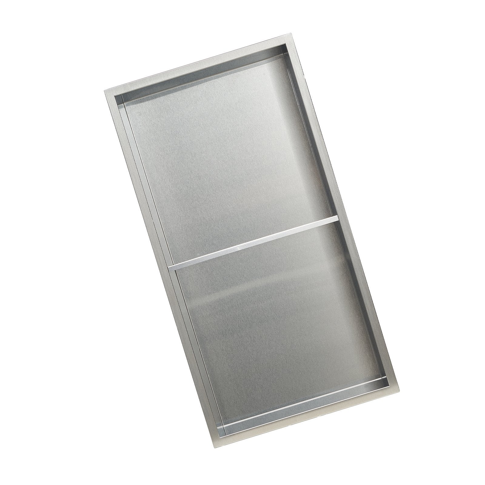 Shower Niche, 33.0 x 63.5 x 10.2 cm Recessed Wall Niche Double-layer, with Hollowed-out Divider, Heavy-duty Stainless Steel Modern Shampoo Storage Organizer, Waterproof, Silver for Bathroom