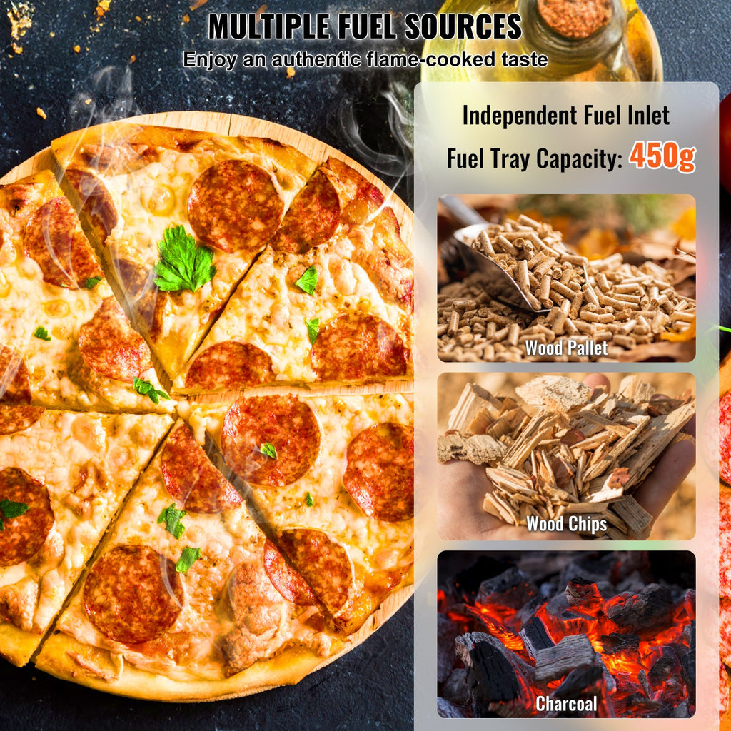 Outdoor Pizza Oven, 12" Wood Fired Pizza Ovens, Pellet Pizza Stove with Thermometer, Portable Pizza Maker for Outside Backyard Patio Camping, Pizza Stone, Carry Bag, Shovel, Black