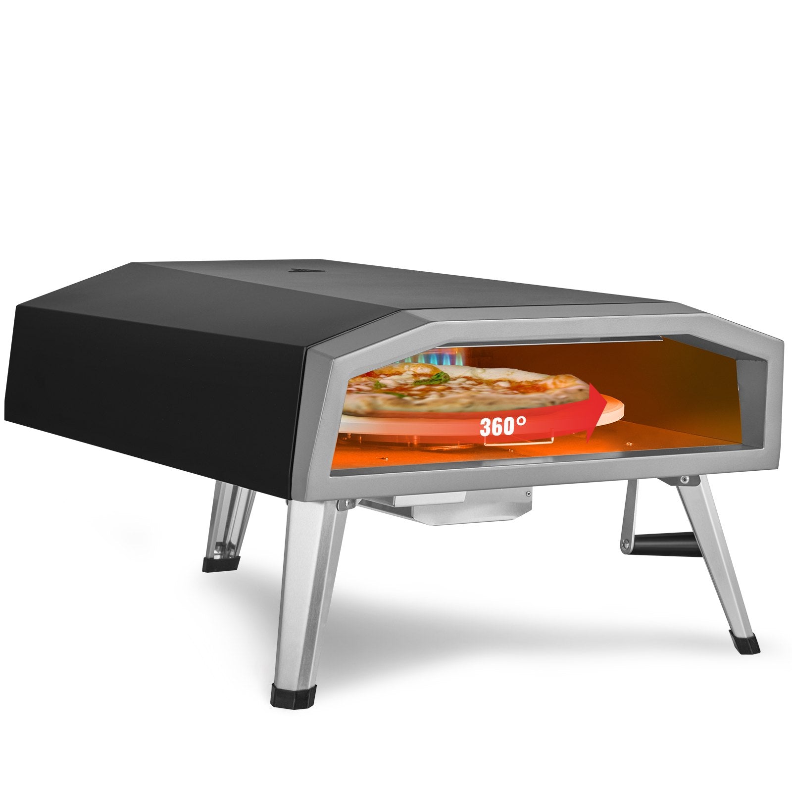 Outdoor Pizza Oven, 406.4 mm, Gas Fired Pizza Maker, Portable Outside Stainless Steel Pizza Grill with 360 Rotatable Pizza Stone, Waterproof Cover, Peel, IR Thermometer, Gas Burner, CSA Listed