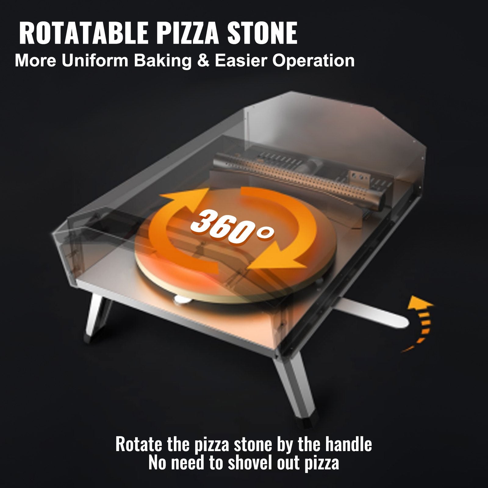 Outdoor Pizza Oven, 406.4 mm, Gas Fired Pizza Maker, Portable Outside Stainless Steel Pizza Grill with 360 Rotatable Pizza Stone, Waterproof Cover, Peel, IR Thermometer, Gas Burner, CSA Listed