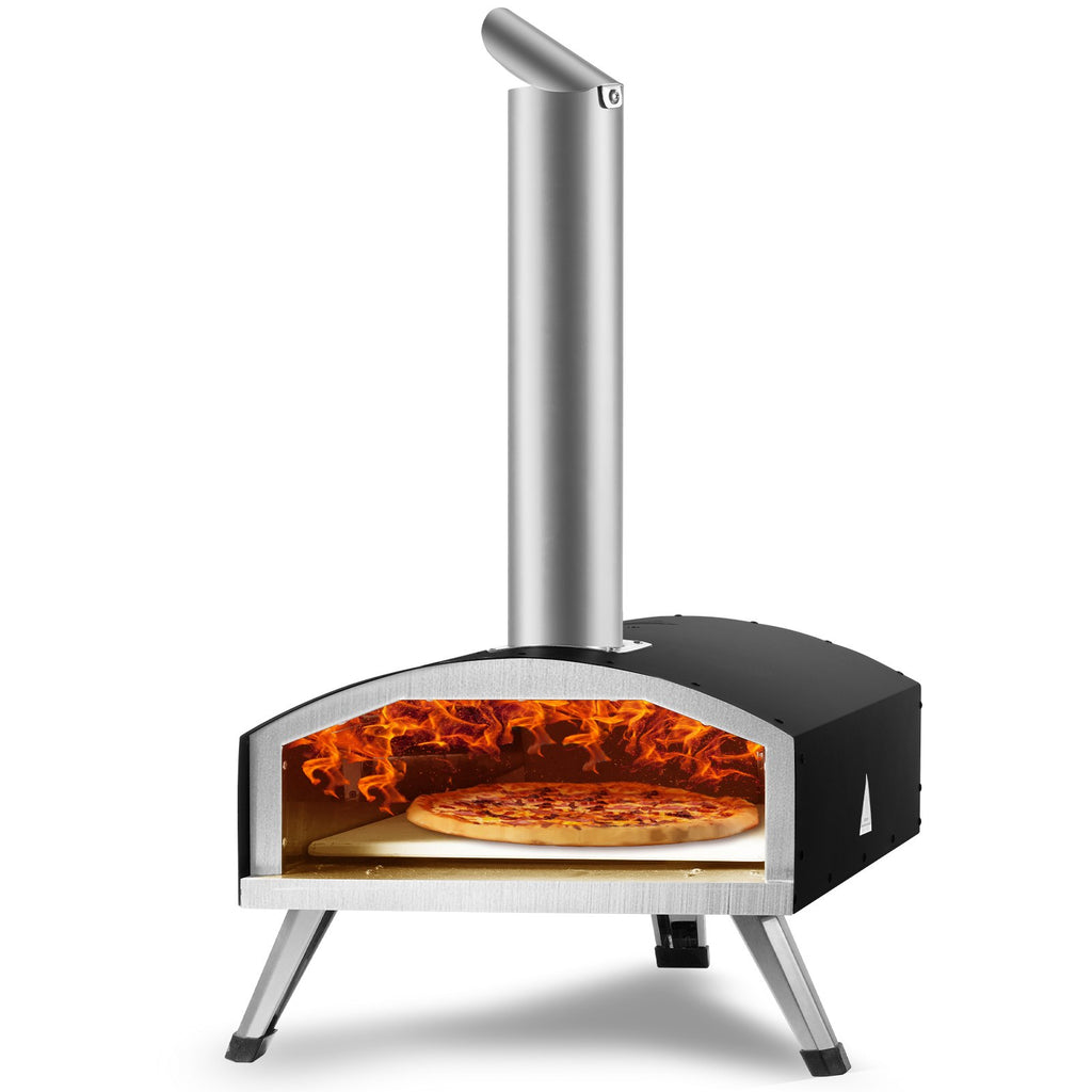 Outdoor Pizza Oven, 12-inch, Wood Pellet and Charcoal Fired Pizza Maker, Portable Outside Stainless Steel Pizza Grill with Pizza Stone, Waterproof Cover, Shovel, Wood Burner for Backyard Camping