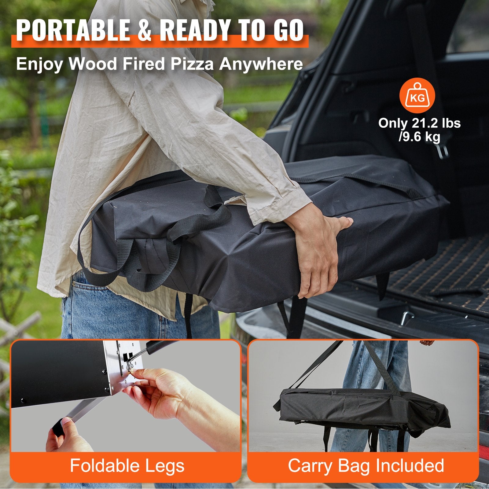 Outdoor Pizza Oven, 12-inch, Wood Pellet and Charcoal Fired Pizza Maker, Portable Outside Stainless Steel Pizza Grill with Pizza Stone, Waterproof Cover, Shovel, Wood Burner for Backyard Camping
