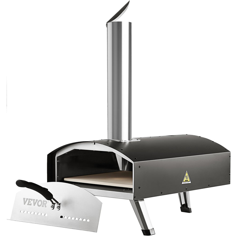 Outdoor Pizza Oven, 12-inch, Wood Pellet and Charcoal Fired Pizza Maker, Portable Outside Stainless Steel Pizza Grill with Pizza Stone, Waterproof Cover, Shovel, Wood Burner for Backyard Camping