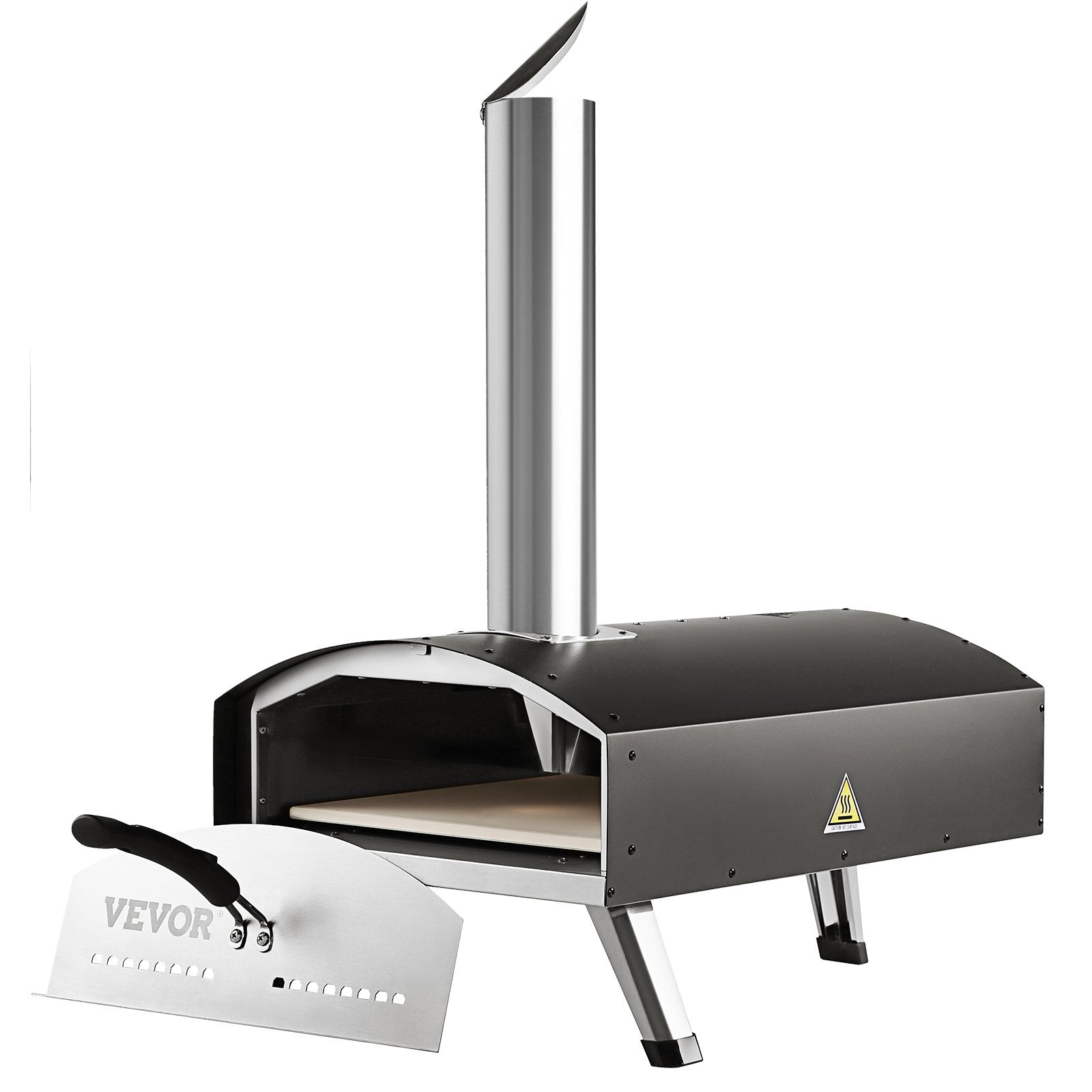 Outdoor Pizza Oven, 12-inch, Wood Pellet and Charcoal Fired Pizza Maker, Portable Outside Stainless Steel Pizza Grill with Pizza Stone, Waterproof Cover, Shovel, Wood Burner for Backyard Camping