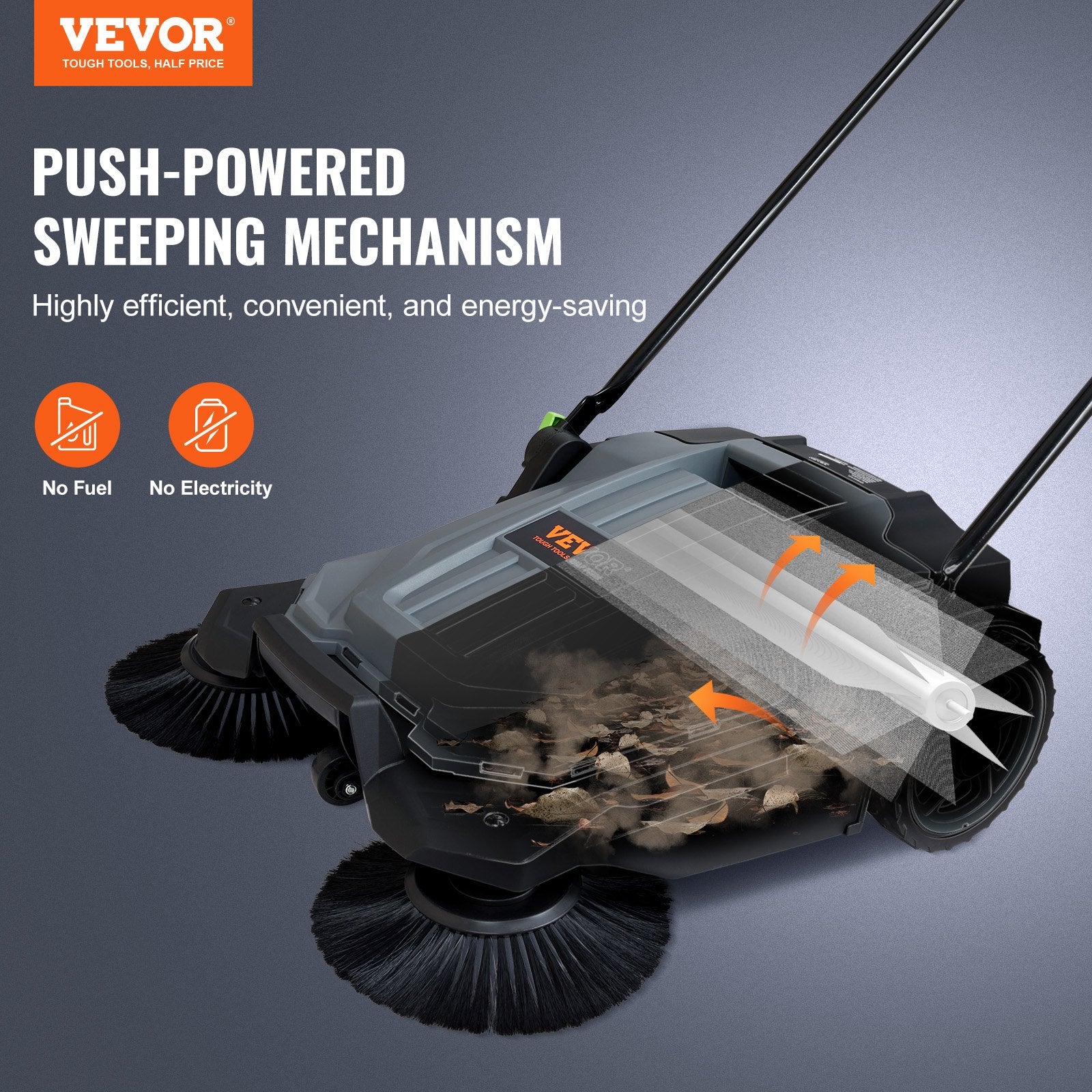 VEVOR 25.6-Inch Walk-Behind Floor Sweeper