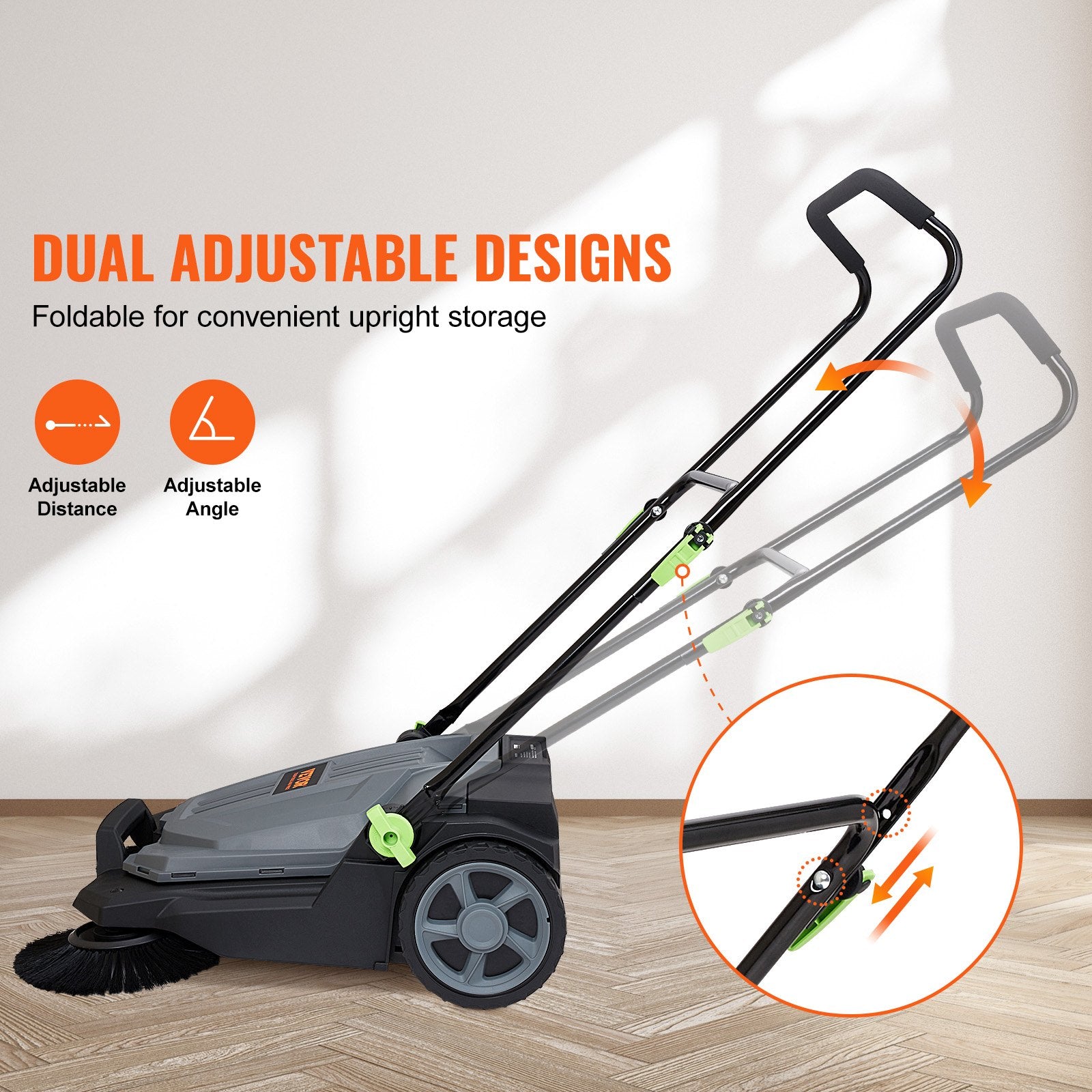 VEVOR 25.6-Inch Walk-Behind Floor Sweeper