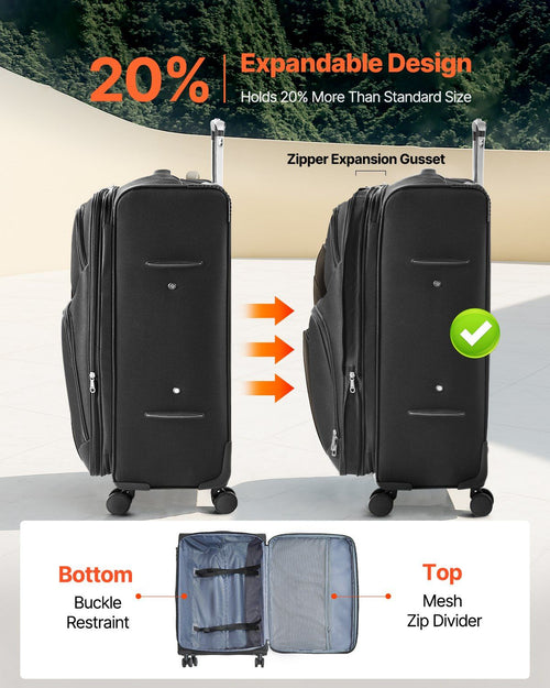 71cm Expandable Softside Checked Suitcase with TSA Lock – Black