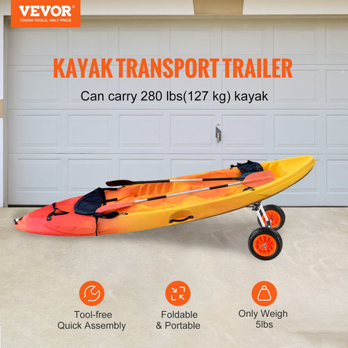 Adjustable Kayak and Canoe Cart – 280lb Load, 10-Inch Solid Tyres