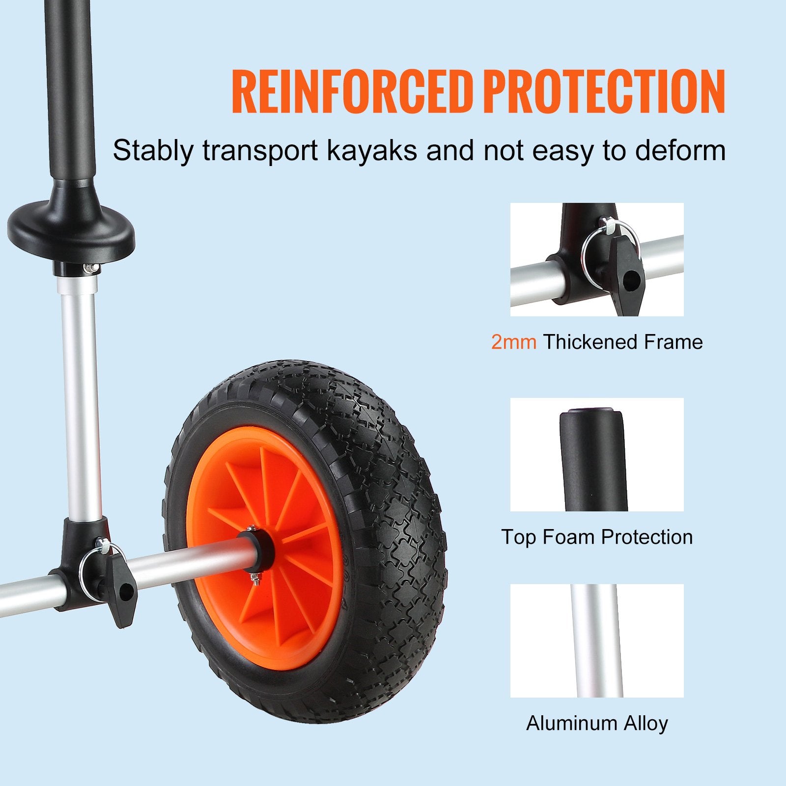 Adjustable Kayak Cart Canoe Boat Carrier 280lbs Load with 10'' Solid Tires
