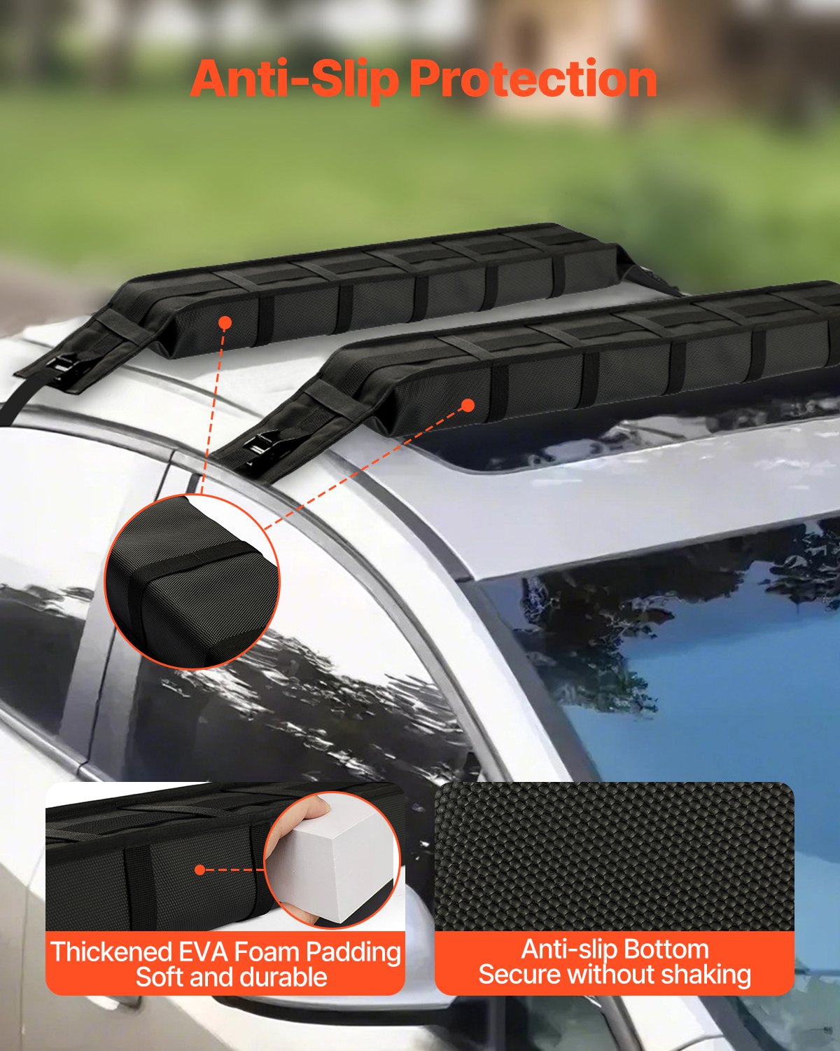 Soft Roof Rack Pads 33in 176lbs Load Capacity for Kayak Canoe Surfboard Luggage