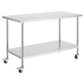 Stainless Steel Work Table 30 x 60 x 38 Inch, with 4 Wheels, 3 Adjustable Height Levels, Heavy Duty Food Prep Worktable for Commercial Kitchen Restaurant, Silver