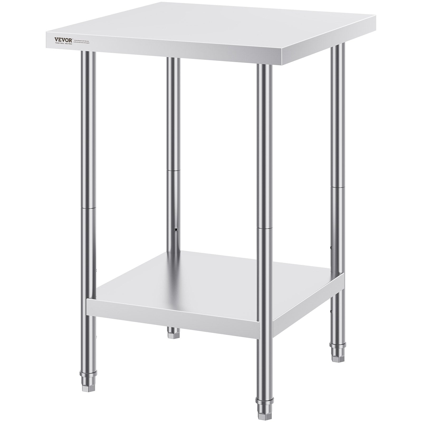 Stainless Steel Prep Table, 24 x 24 x 34 Inch, Heavy Duty Metal Worktable with 3 Adjustable Height Levels, Commercial Workstation for Kitchen Garage Restaurant Backyard