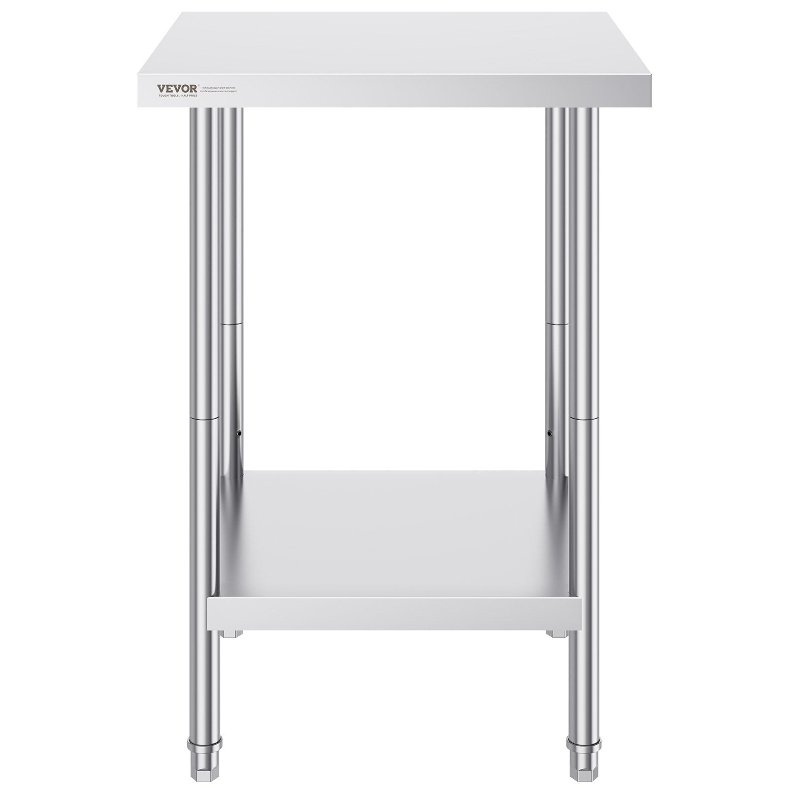 Stainless Steel Prep Table, 24 x 24 x 34 Inch, Heavy Duty Metal Worktable with 3 Adjustable Height Levels, Commercial Workstation for Kitchen Garage Restaurant Backyard