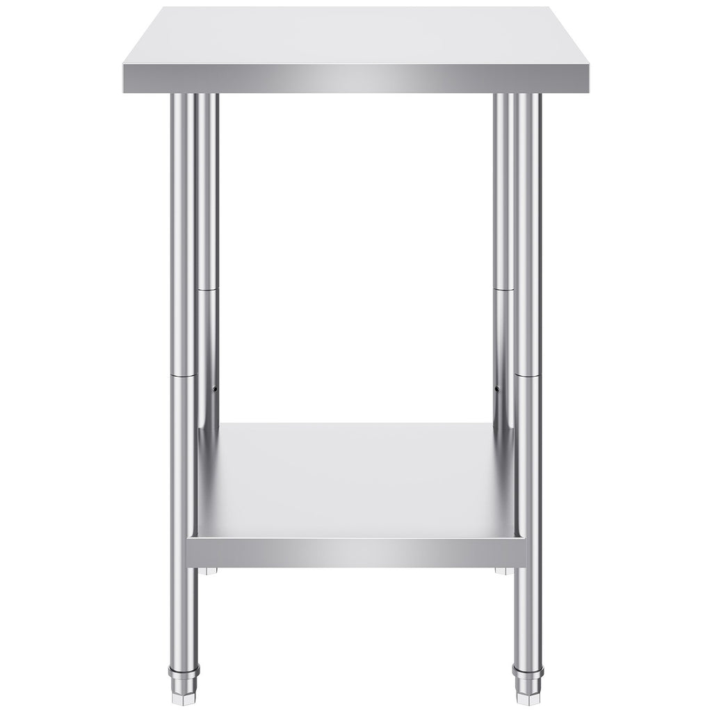 Stainless Steel Prep Table, 24 x 24 x 34 Inch, Heavy Duty Metal Worktable with 3 Adjustable Height Levels, Commercial Workstation for Kitchen Garage Restaurant Backyard