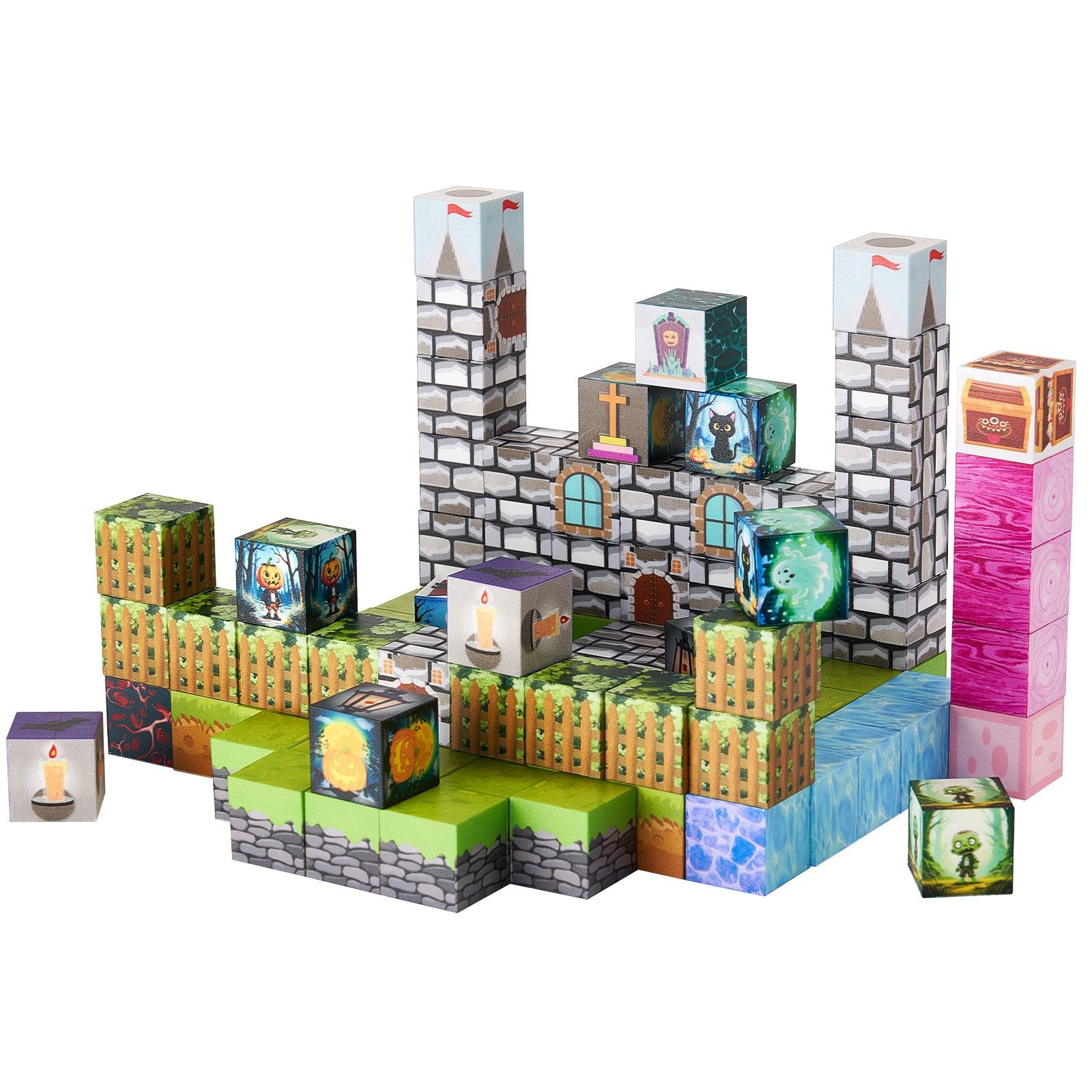 Magnetic Blocks, 100 PCS Cemetery Zombies Set, Magnetic Building Cubes for Kids, STEM Montessori Sensory Toys for Christmas Birthday Gift, Construction Stacking Toy for 3+ Years Old Boys & Girls