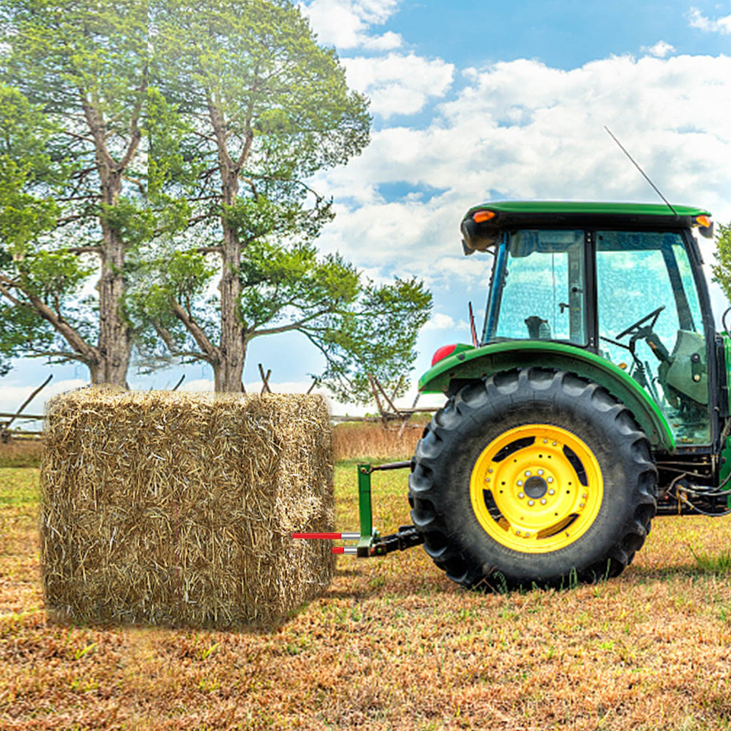 Hay Spear 32" Bale Spear 1350 lbs Capacity, Bale Spike Quick Attach Square Hay Bale Spears 1.4" Wide, Red Coated Bale Forks, Bale Hay Spike with Hex Nut & Sleeve for Buckets Tractors Loaders