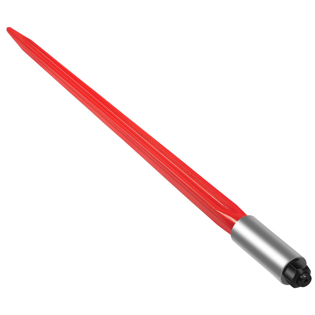 Hay Spear 32" Bale Spear 1350 lbs Capacity, Bale Spike Quick Attach Square Hay Bale Spears 1.4" Wide, Red Coated Bale Forks, Bale Hay Spike with Hex Nut & Sleeve for Buckets Tractors Loaders
