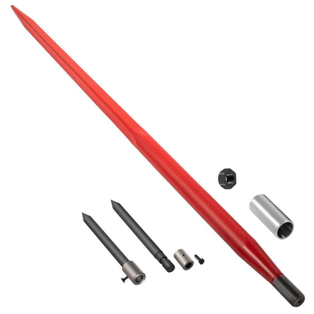 Hay Spear 49" Bale Spear 3000 lbs Capacity, Bale Spike Quick Attach Square Hay Bale Spears, Red Coated Bale Forks, Bale Hay Spike with 2 Stabilizer Spears
