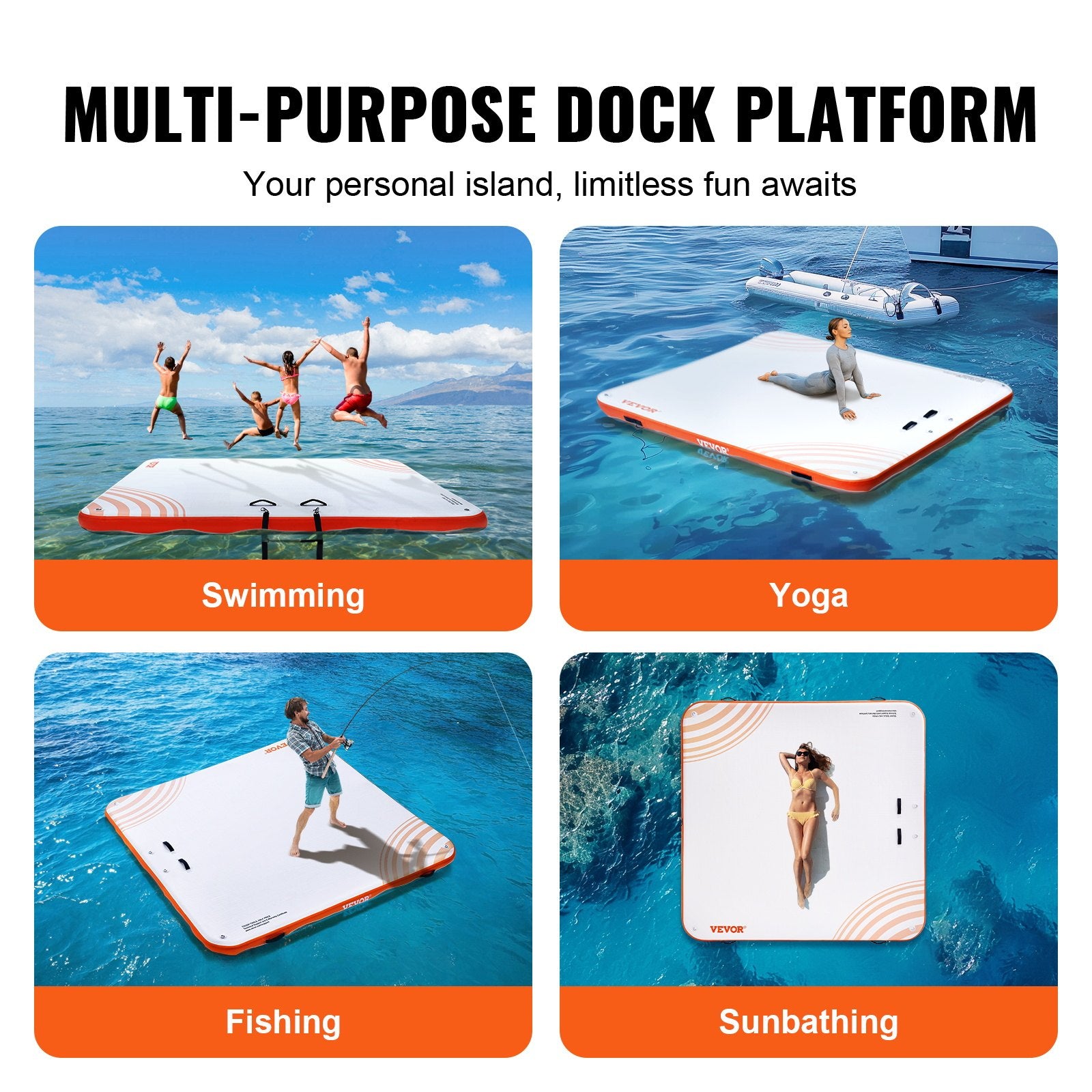 Inflatable Floating Dock, 7 x 7FT Inflatable Dock Platform, Non-Slip Water Floating Dock Mat with Portable Carrying Bag & Detachable Ladder, Floating Platform Island Raft for Pool Beach Ocean