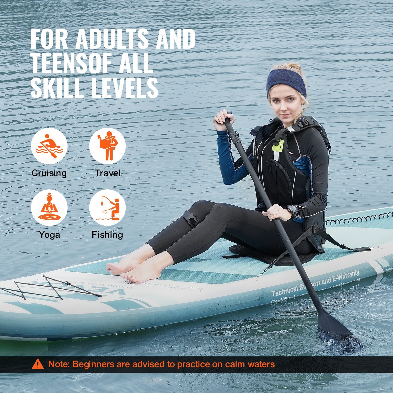Inflatable Stand Up Paddle Board, 152 mm SUP Paddleboard with Removable Kayak Seat, Board Accessories, Pump, Paddle, Fin, Backpack, Ankle Leash, and Repair Kit, for Youth & Adults