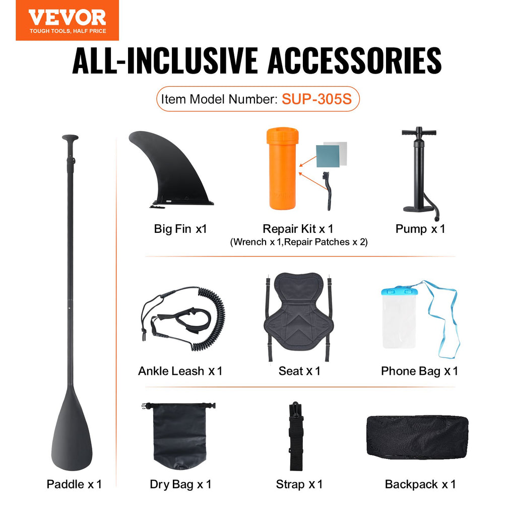 Inflatable Stand Up Paddle Board, 152 mm SUP Paddleboard with Removable Kayak Seat, Board Accessories, Pump, Paddle, Fin, Backpack, Ankle Leash, and Repair Kit, for Youth & Adults