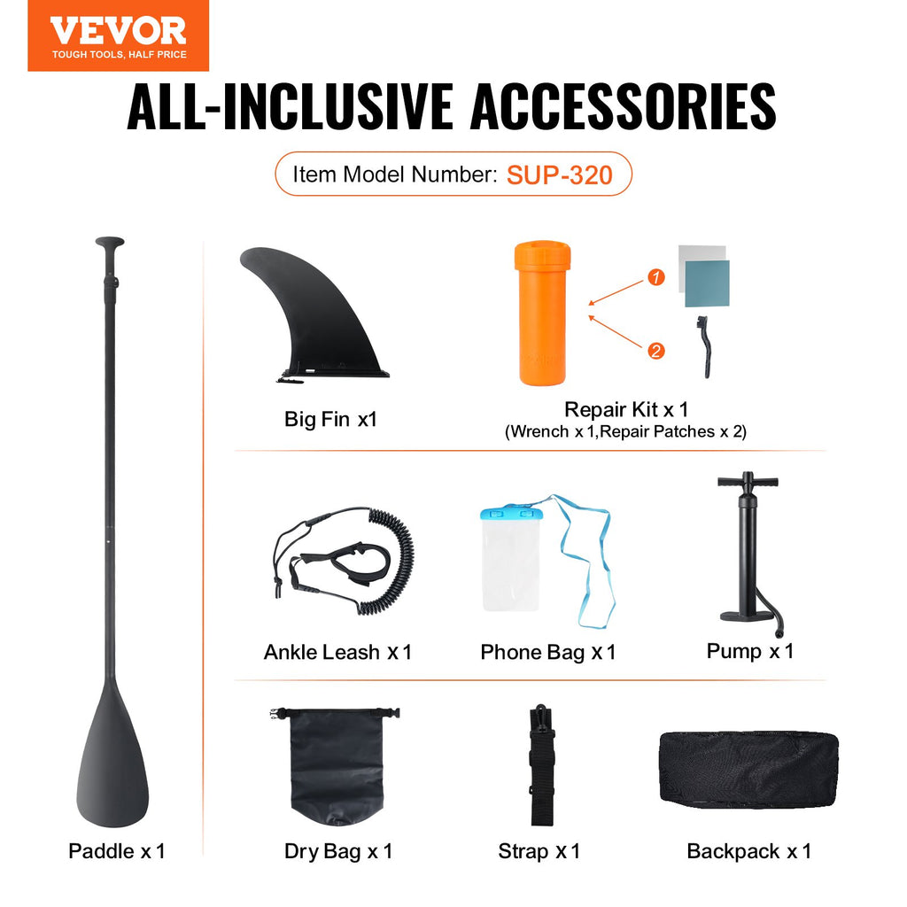 Inflatable Stand Up Paddle Board, 3230 x 838 x 152 mm SUP Paddleboard, with Board Accessories, Pump, Paddle, Fin, Phone Bag, Backpack, Ankle Leash, Repair Kit, Non-slip Deck for Youth & Adults