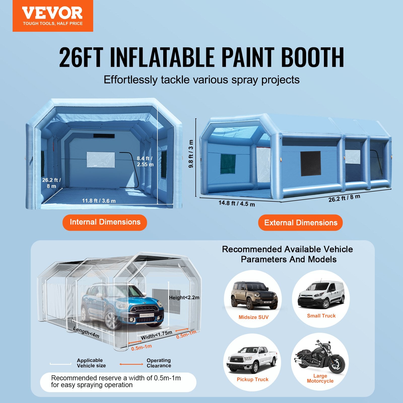 Inflatable Paint Booth 26.2x14.8x9.8ft Inflatable Spray Booth 950W+750W